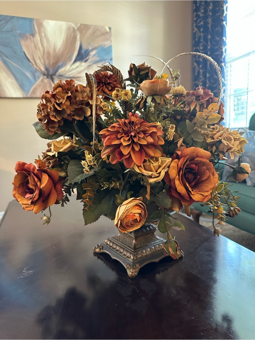 Elegant Autumn Floral Centerpiece - Artificial Fall Arrangement in Brown & Tan - Picture 3 of 7
